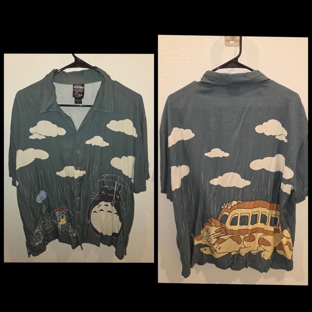 Studio Ghibli My Neighbor Totoro Our Universe Catbus Button Up Shirt Green L